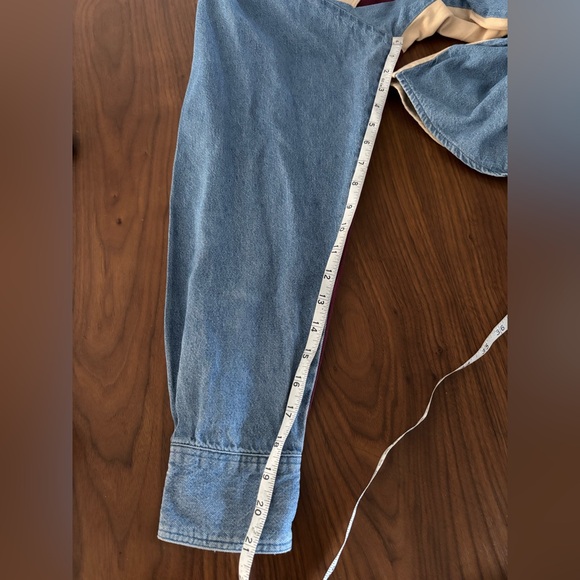 Vintage Wrangler‎ Denim Shirt with Burgundy and Beige Details, pearl buttons - Picture 6 of 6